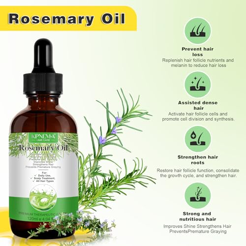 KPNEMA 100% Pure Rosemary Oil for Hair Growth - 4.04 Fl Oz Nourishing Treatment