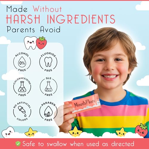 Kids Probiotic Mouthwash with Strawberry Flavor, Gentle Oral Care for Sensitive Gums, 30 Pack