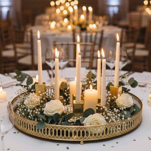 LETINE 12pcs Gold Vertical Stripe Glass Candle Holders Set