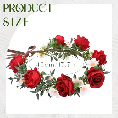 Red Rose Floral Crown Headband - Wedding Hair Accessory
