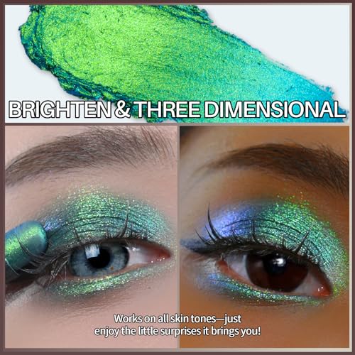 CHARMACY A08 Duochrome Glitter Eyeshadow Stick - Chameleon Metallic Smoky Eye, Long-Lasting Water-Resistant, High Pigment