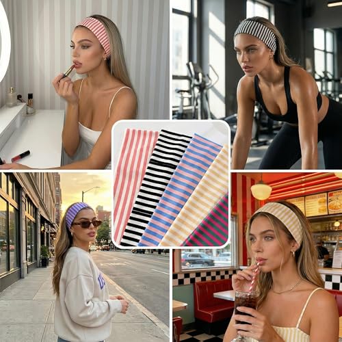 6-Pack Striped Headbands for Women - Soft Non-Slip Hair Accessories