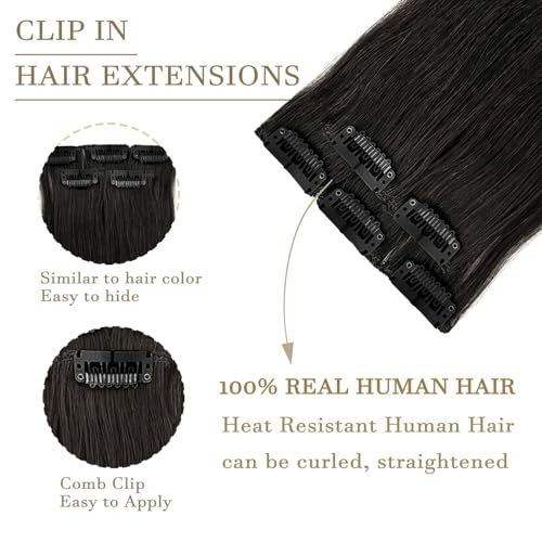 Natural Black Clip In Hair Extensions - 18 Inch Remy Human Hair (5pcs)