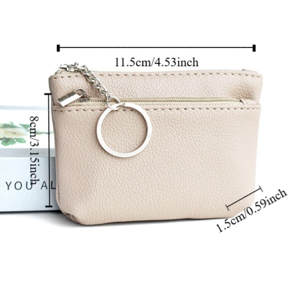 Mini Change Purse with Key Ring Small Zipper Short Wallet Card Pocket PU Leather Coin Purse Outdoor(black)