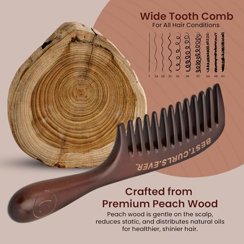 Peachwood Detangling Comb for Curly Hair and Scalp Massage - Anti-Static Wide Tooth Hair Comb