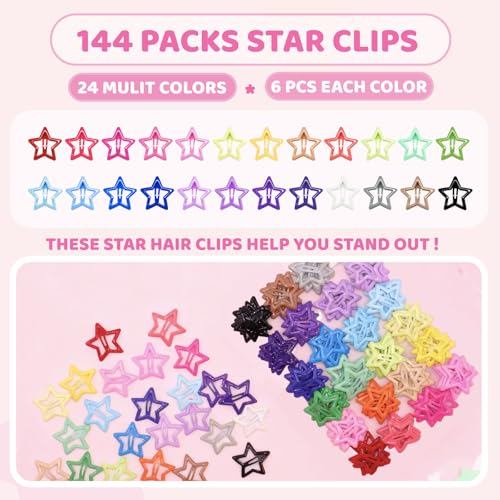 144 Pcs Star Hair Clips - 1.2'' Colorful Non-Slip Barrettes
