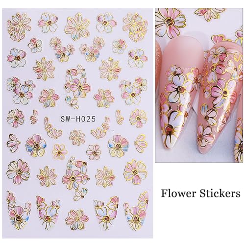 GCSQW Flower Butterfly-4 Nail Art Stickers 6 Sheets Spring & Summer Design