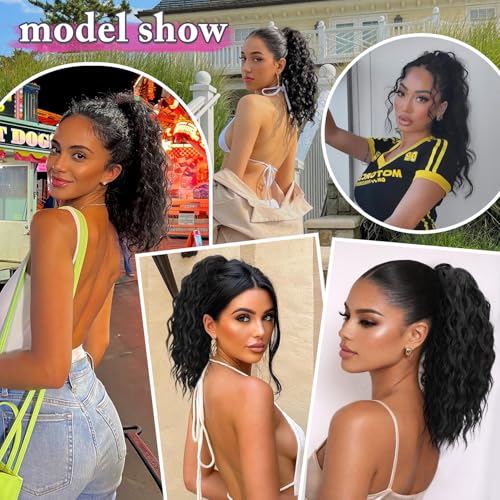 14 Inch Natural Black Curly Ponytail Extension - Drawstring Synthetic Hair