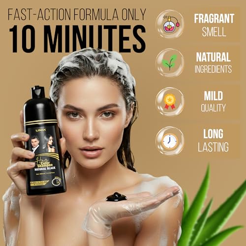 Natural Black Hair Dye Shampoo - 400ml Ammonia-Free Color for Grey Hair
