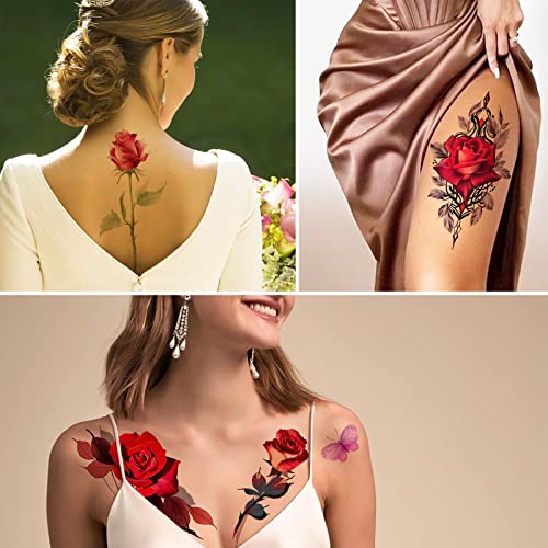 ROARHOWL Stunning rose flower temporary tattoos, large fake tattoos