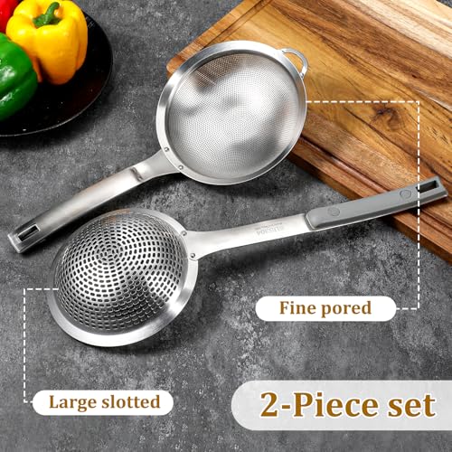 KALIONE Stainless Steel Colander & Fine Mesh Strainer Set