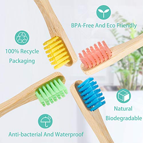 Boao 10 Pack Kids Bamboo Toothbrushes - Soft Bristle, BPA-Free