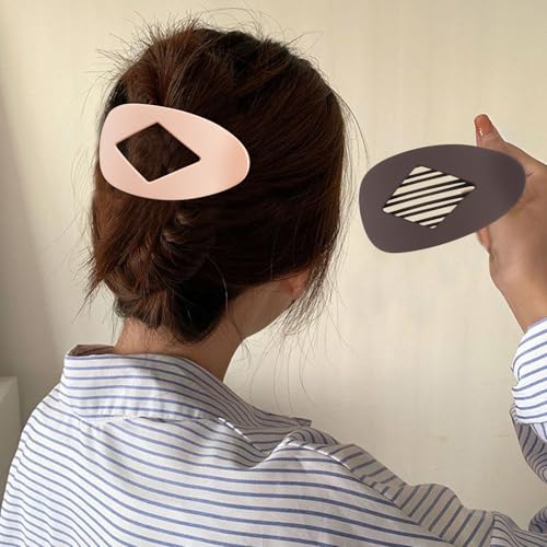 Atoden Large Flat Round Hair Clips Oval Claw Clips for Thick Medium Thin Hair 6Pcs Non Slip Strong Hold Barrettes Duckbill Accessories for Women Girls Matte Solid Neutral Color