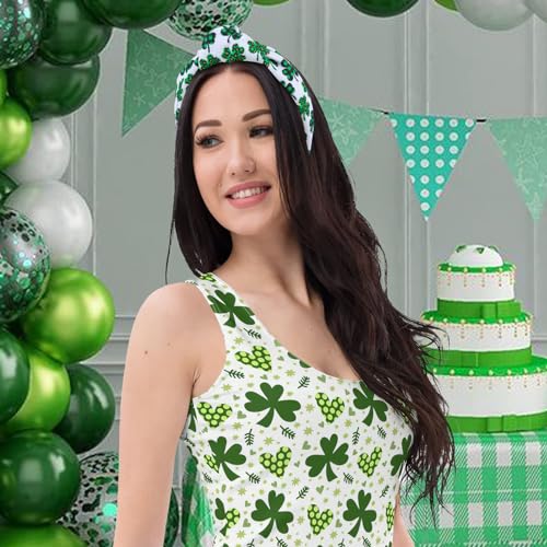 YanJie Knotted Clover Shamrock Headbands for Women & Girls, St. Patrick's Day Gift, Green White Leopard Variation