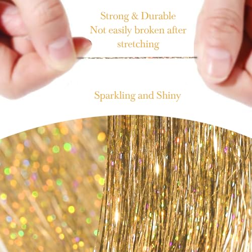 Hair Tinsel Extensions - 8 Packs, 1600 Strands, 50 Inch Gold