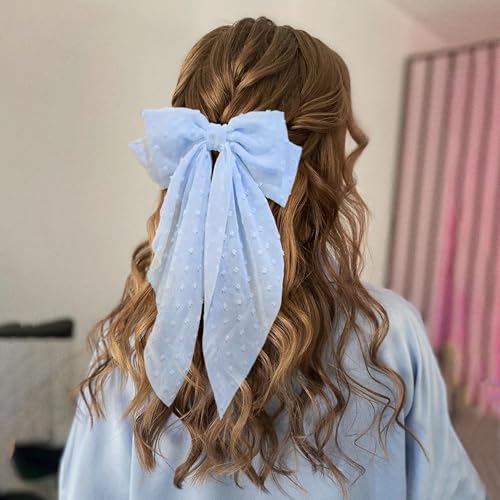 8-Inch Blue Satin Hair Bows for Women & Girls - Elegant Clip