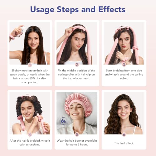 LitBear Pink Heatless Curlers Set with Soft Hair Rollers for Overnight Styling