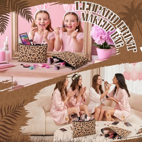 10 Pcs Leopard Makeup Bags - Canvas Cosmetic Pouches with Zipper