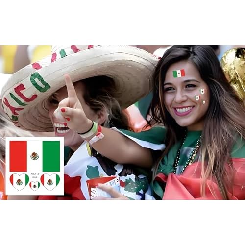 Mexican Flag Tattoos, 40Pcs Sports Body Face Waterproof Sweat Tattoos Stickers For Men Teenages Women(Mexico)