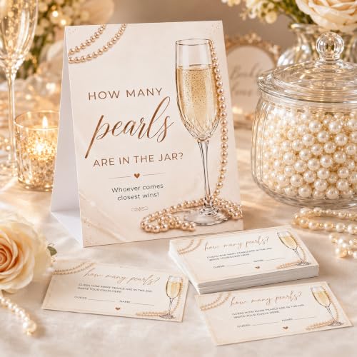 Guess How Many Pearls Game Set for Bridal Showers - 1 Sign & 50 Cards