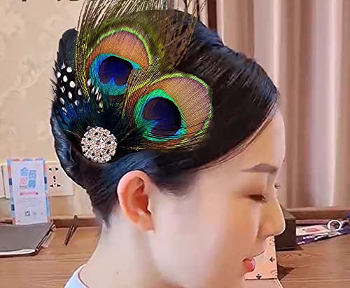 Butterfly Peacock Feather Hair Clip with Rhinestones - Bridal & Party Accessory