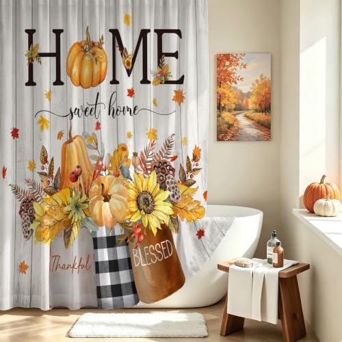 Mocsicka Fall Shower Curtain with Pumpkins & Leaves - 72x72