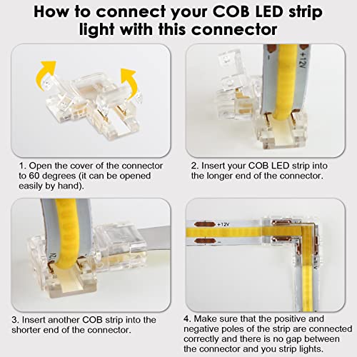 L Shape LED Strip Connector Set - 12 Pack, Solderless, Tool-Free for 10mm COB & SMD Strips