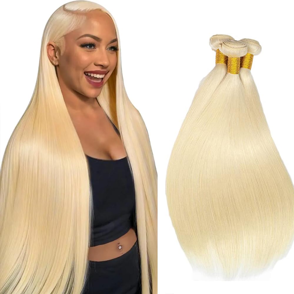 #613 Blonde Bundles Human Hair Staright Bundles 16 18 20 Inch Staright Unprocessed Brazilian Virgin Hair Deals Quick Weave Hair Extensions 3 Bundle 50 Gram Per Bundle