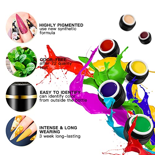 12 Colors Painting Gel Nail Polish Kit with Nail Art Brush - MEET ACROSS