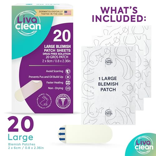 LivaClean Large Hydrocolloid Acne Patches 40CT (Pack of 2) - Overnight Treatment for Cystic Pimple & Zit Relief