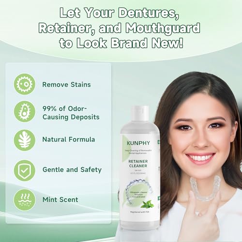 KUNPHY Ultrasonic Retainer Cleaner Solution - Professional Dental Appliance Wash
