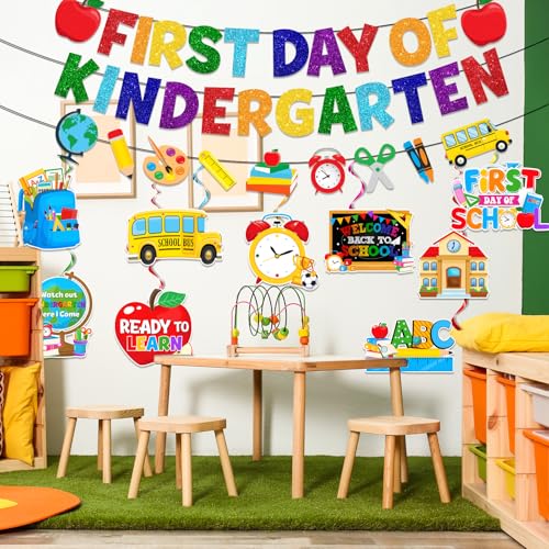 First Day of Kindergarten Decorations Set with Banner & Swirls