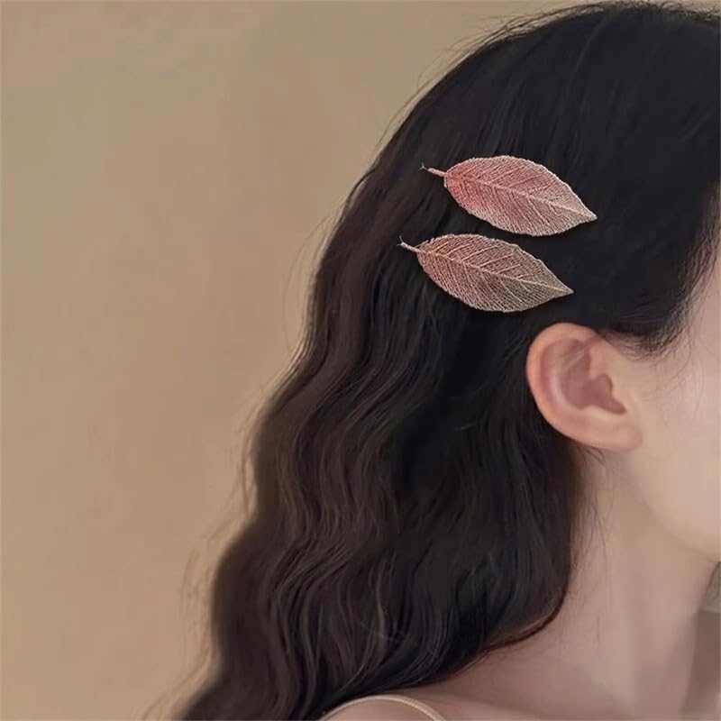 Elegant Leaf Hair Clips - 4 Pairs Embroidered Hairpins for Women