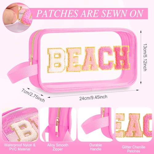 Kacctyen Pink Chenille Letter Makeup Bag - Waterproof Travel Pouch