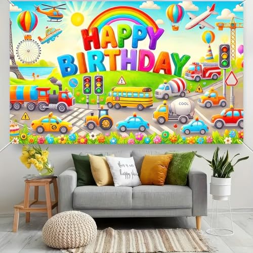 BlissYard Car Birthday Backdrop 70x43 Inch for Boys Party