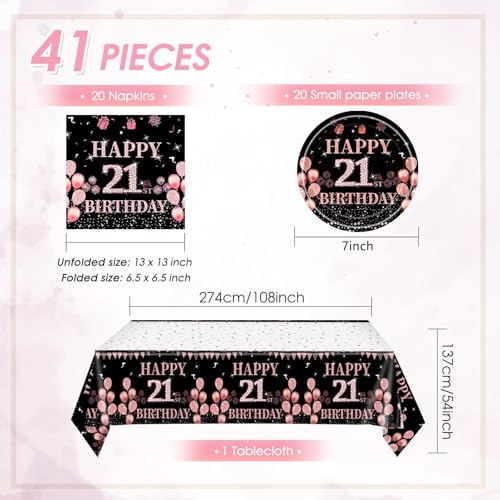 Rose Gold 21st Birthday Party Supplies Set for 20 Guests
