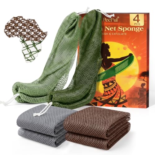 African Net Sponge 4 Pack - Deep Exfoliating Shower Scrubber