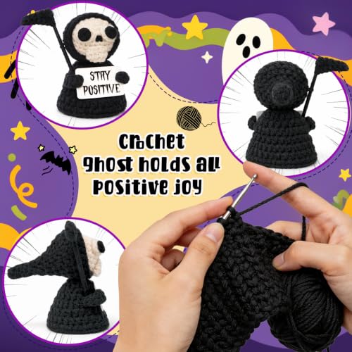 Funny Gothic Grim Reaper Plush with Stay Positive Sign - Unique Office Decor