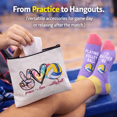 Volleyball Gift Set for Girls: Jewelry, Socks, Makeup Bag & Stickers