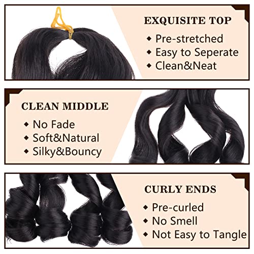 COOKOO 18 Inch Black French Curl Braiding Hair, 9 Packs