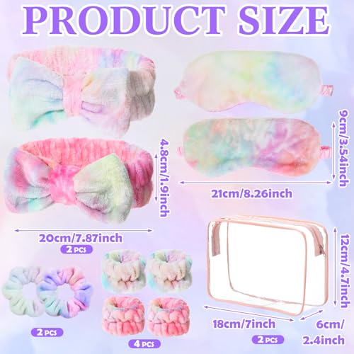 Tie Dye Rainbow Spa Party Supplies Set - 10 Pcs Headband, Eye Mask & Scrunchies