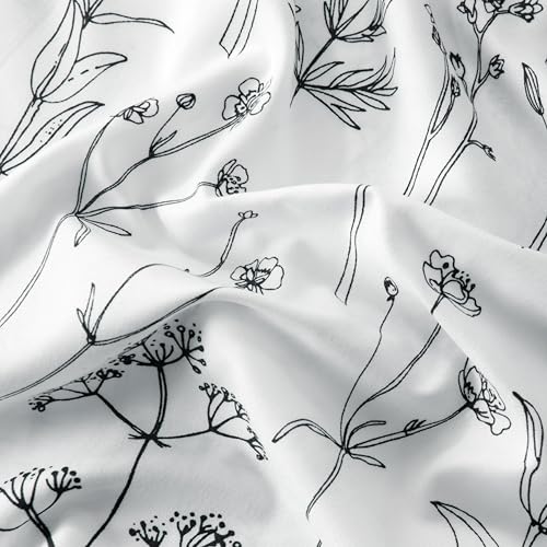 Queen Size Pillow Cases Set of 2 - Black & White Plant Patterns