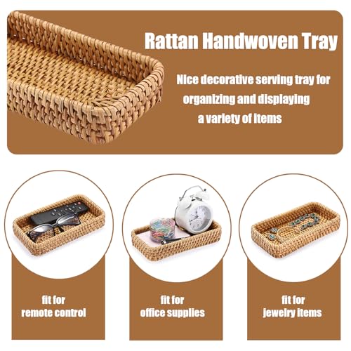 BTSKY Handwoven Rattan Tray | 8.3" x 4.7" Decorative Organizer