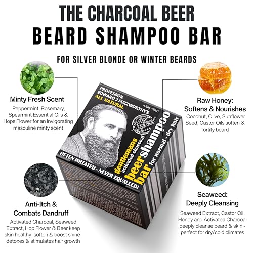 Professor Fuzzworthy's Activated Charcoal & Beer Beard & Hair Shampoo Bar 4.2oz - Gentlemen's Multi-Purpose Cleanser