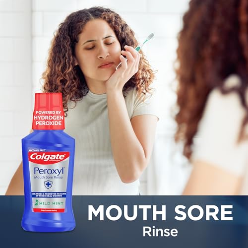 Colgate Peroxyl Antiseptic Mouth Sore Rinse, Alcohol-Free, Mint, 16.9 fl oz (Pack of 1) - Promotes Healing of Oral Wounds