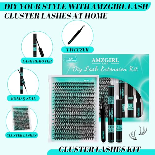 AMZGIRL 30D Fluffy Lash Clusters Kit - 320PCS D Curl 9-16mm