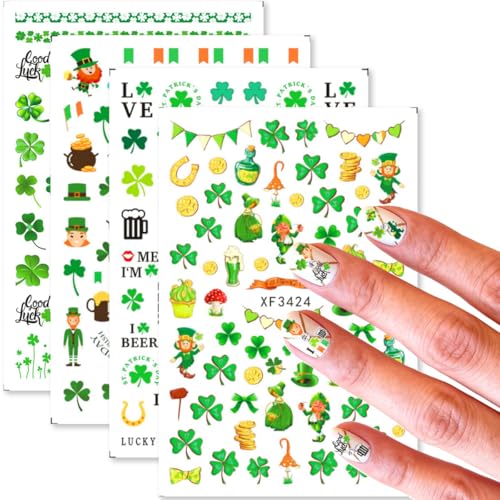 St. Patrick's Day Nail Art Stickers - 6PCS Shamrock & Clover Self-Adhesive Decals