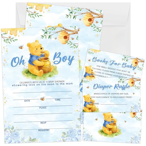 Winnie the Pooh Double-Sided Baby Shower Invitations - 25 Pack with Envelopes