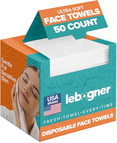 Lebogner 50 Pack Extra Large Soft Biodegradable Face Towels for Sensitive Skin