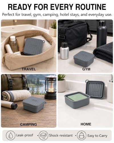Leakproof Silicone Travel Soap Case for Square Bars - Dark Gray